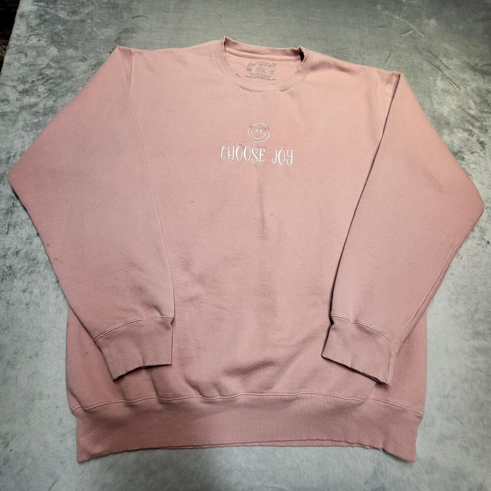 Love & Faith Sweatshirt Womens 2X Pink Pullover Embroidered Choose Joy